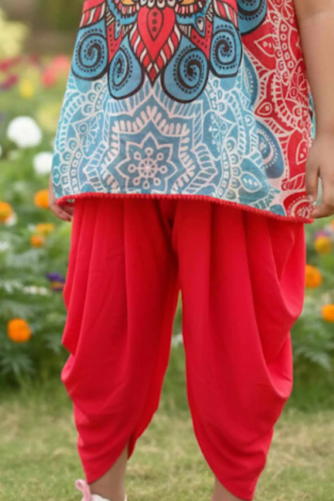 Multicolor Top And Dhoti Pants Set For Girls