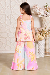 Girls Charming Pink Multicolor Floral Printed Palazzo Set