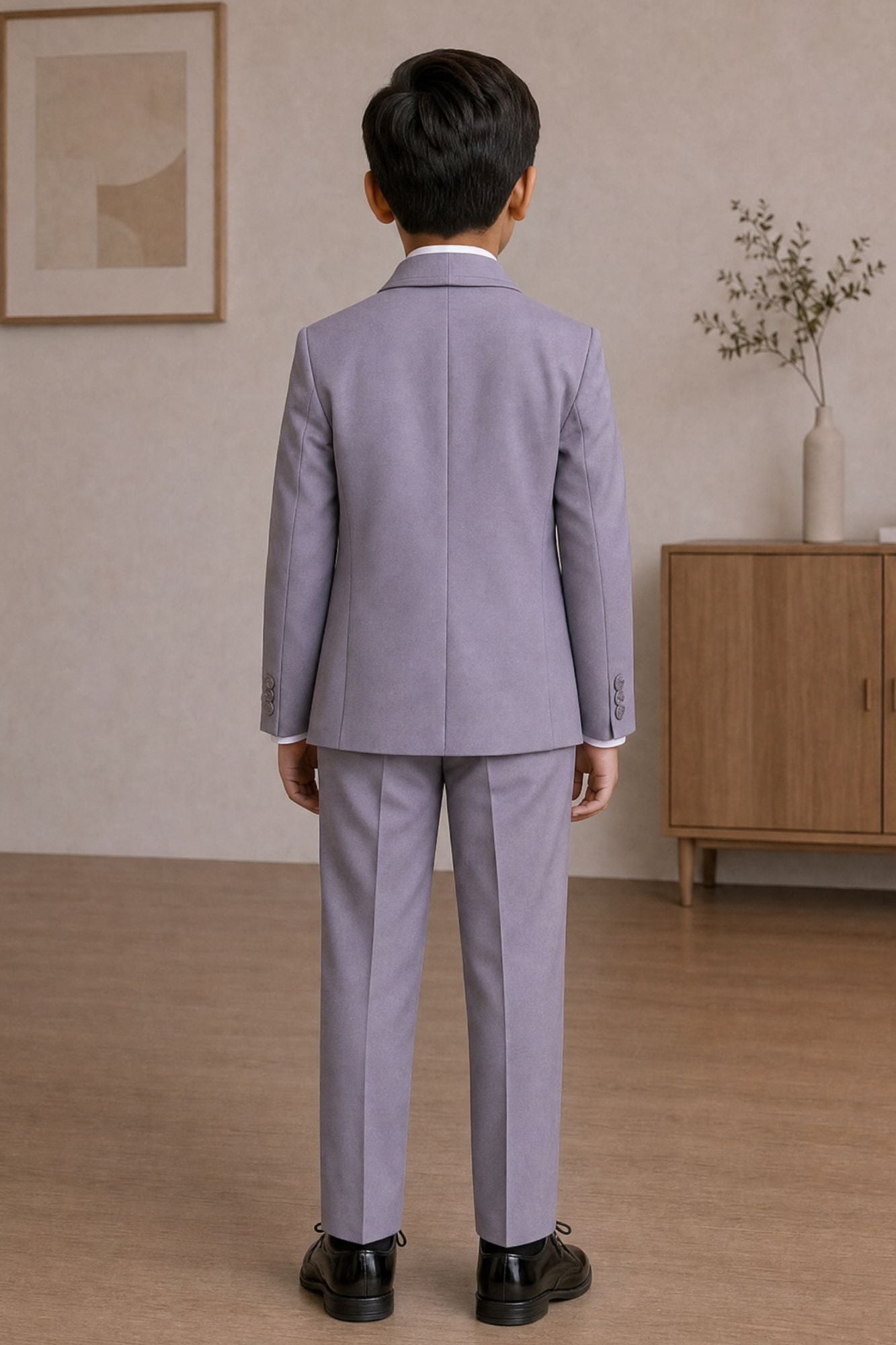 Boys Lavender Embellished Coat Suit With Waistcoat And Bow Tie