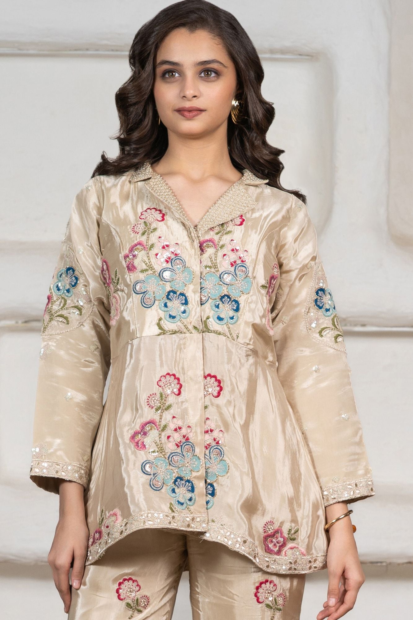 Girls Fawn Floral Embroidered Palazzo Set
