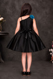 Black & Teal Floral Party Wear Frock with Statement Bow