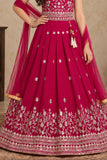 Girls Rani Pink Floral Zari Embroidered Lehenga Choli Set With Dupatta