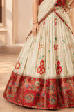 Red Patchwork Lehenga Choli with Attached Dupatta for Girls