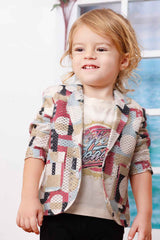 Fawn Printed T-shirt And Black Pant With Overcoat For Boys