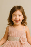 Dusty Pink Layered Ruffled With Sequins Party Frock For Girls