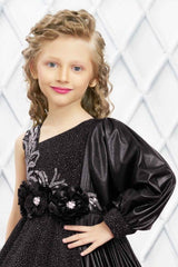 Designer Black Gown With Floral Embellishment With Sequins For Girls