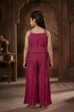 Girls Maroon Embroidered Palazzo Set with Ethnic Jacket