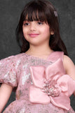 Dusty Pink Sequin Party Wear Frock with Statement Floral Detail For Girls