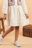 Casual White Cotton Dress with Embroidered Jacket for Girls