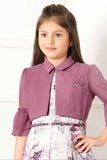 Onion Pink Floral Printed Frock With Overcoat For Girls