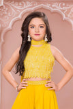 Yellow Embroidered Crop Top with Palazzo Pant For Girls