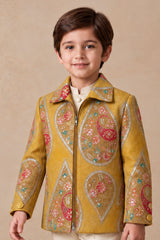 Boys Mustard Yellow Embroidered Jodhpuri Suit