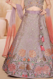 Lavender Floral Embroidered Lehenga Choli Set for Girls