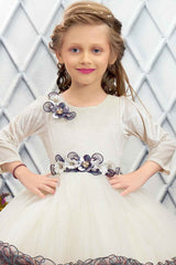 White Frock With Floral And Ruffled Embellished For Girls