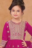 Rani Pink Embroidered Anarkali Ethnic Gown with Dupatta For Girls