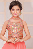 Coral Peach Embroidered Palazzo Set For Girls