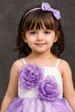 White & Lavender Sequin Embellished Party Wear Frock With 3D Floral Applique