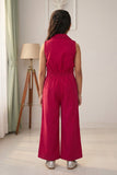 Red Sleeveless Wide-Leg Jumpsuit for Girls