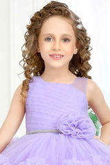 Lavender Multilayered Frock With Floral Embellished For Girls