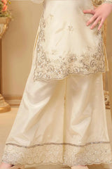 Cream Embroidered Palazzo Set with Dupatta for Girls