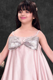 Blush Pink Party Wear Gown With Sequin Bow And Butterfly Applique For Girls