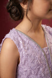 Girls Lavender Sequins Embellished Mermaid Gown with Textured Lace Detailing