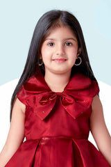 Maroon Bow Embellished Party Wear Frock For Girls