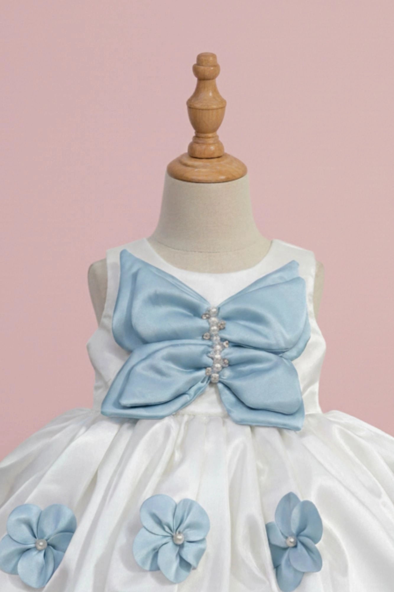 White & Sky Blue Butterfly Bow Party Wear Dress for Girls
