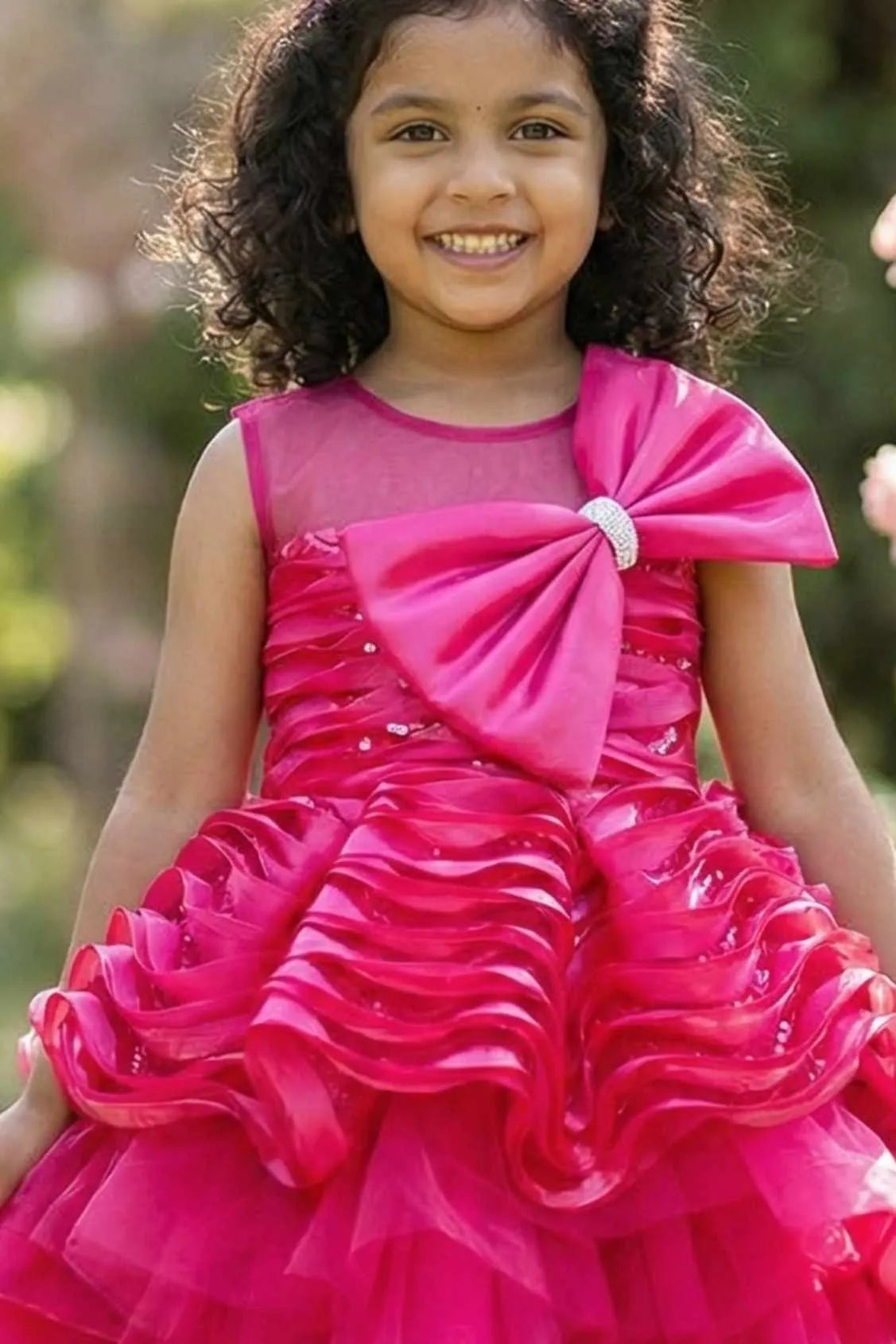 Rani Pink High-Low Party Frock with Ruffles For Girls