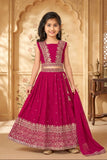 Girls Rani Pink Embroidered Lehenga Choli with Dupatta