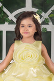 Blooming Princess Yellow Rosette Embellished Party Frock For Girls