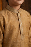 Boys Ethnic Gold Crushed Tissue Embriodered Kurta Pajama Set