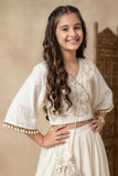 Designer Cream Embroidered Palazzo Set with Potli Bag for Girls