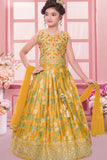 Mustard Yellow Embroidered Silk Lehenga Choli with Dupatta For Girls