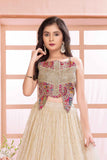 Ivory And Rani Pink Embroidered Lehenga Choli Set With Dupatta For Girls