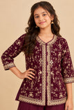 Girls Wine Sequin Embroidered Palazzo Set with Dupatta
