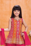Rani Pink and Orange Embroidered Palazzo Set with Dupatta For Girls