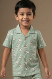 Green Football Print Cotton Night Suit Set For Boys