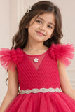 Rani Pink Layered Ruffle High-Low Party Wear Frock For Girls