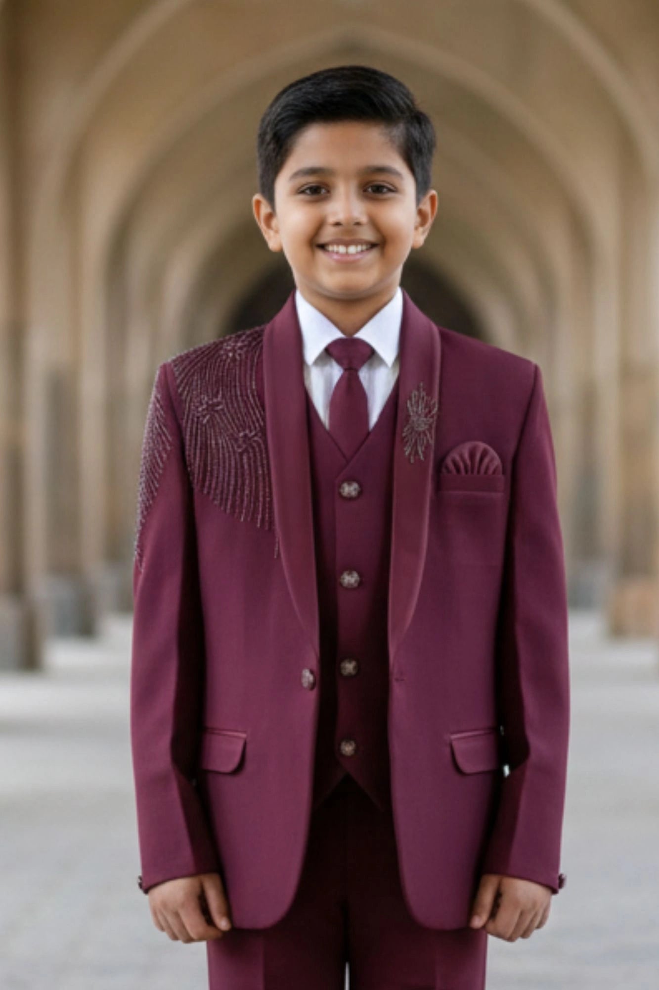 Maroon Premium Boys 5-Piece Suit Set For Boys