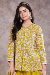 Yellow Full Sleeves And Sequin Embroidered Palazzo Set For Girls