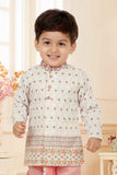 Multicolor Printed And Embroidery Full Sleeves Kurta With Pink Dhoti Set For Boys