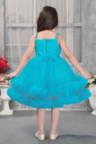 Turquoise Blue Princess Party Frock With Ruffled Layers And Sparkle Waist For Girls