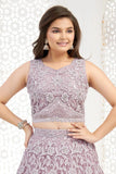 Onion Pink Embroidered Lehenga Choli with Sequin Work For Girls