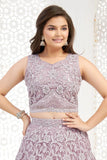 Onion Pink Embroidered Lehenga Choli with Sequin Highlights For Girls