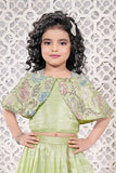Light Green Cape Style Lehenga Choli with Pastel Sequin Embroidery For Girls