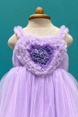 Stylish Lilac Frock With Ruffled Heart Embellished For Girls