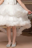 White Bead Work Party Wear Tailback Frock For Girls