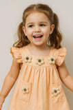 Casual Peach Cotton Dress with 3D Flower Appliqué For Girls