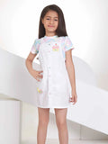 White Cotton Dungaree Dress with Pastel Checked Top for Girls